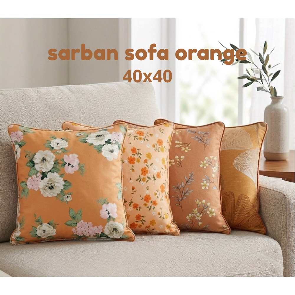 Shafiyyah.sarban Set Orange Sarung Bantal Sofa 40x40