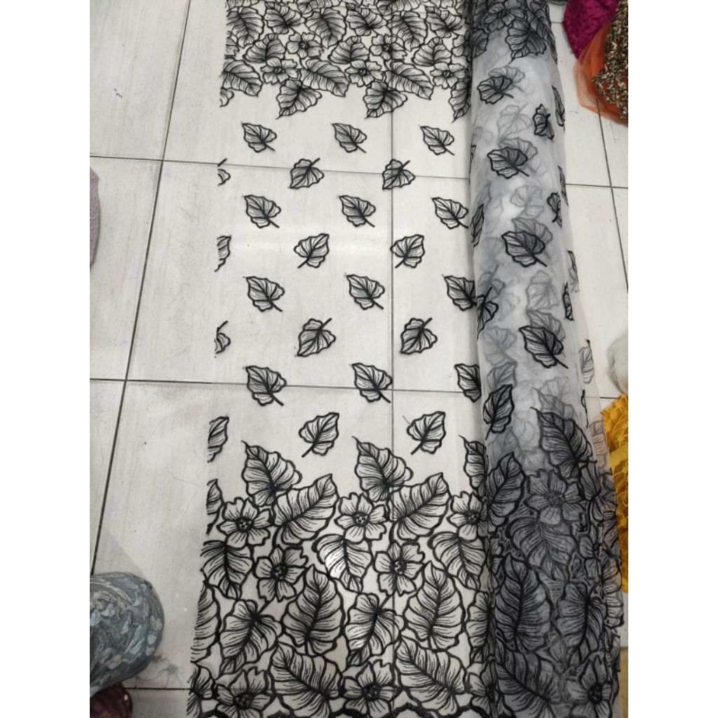 kain organza bordir meteran - harga/0,5m  - kain organza bordir bunga timbul - kain organza bordir p