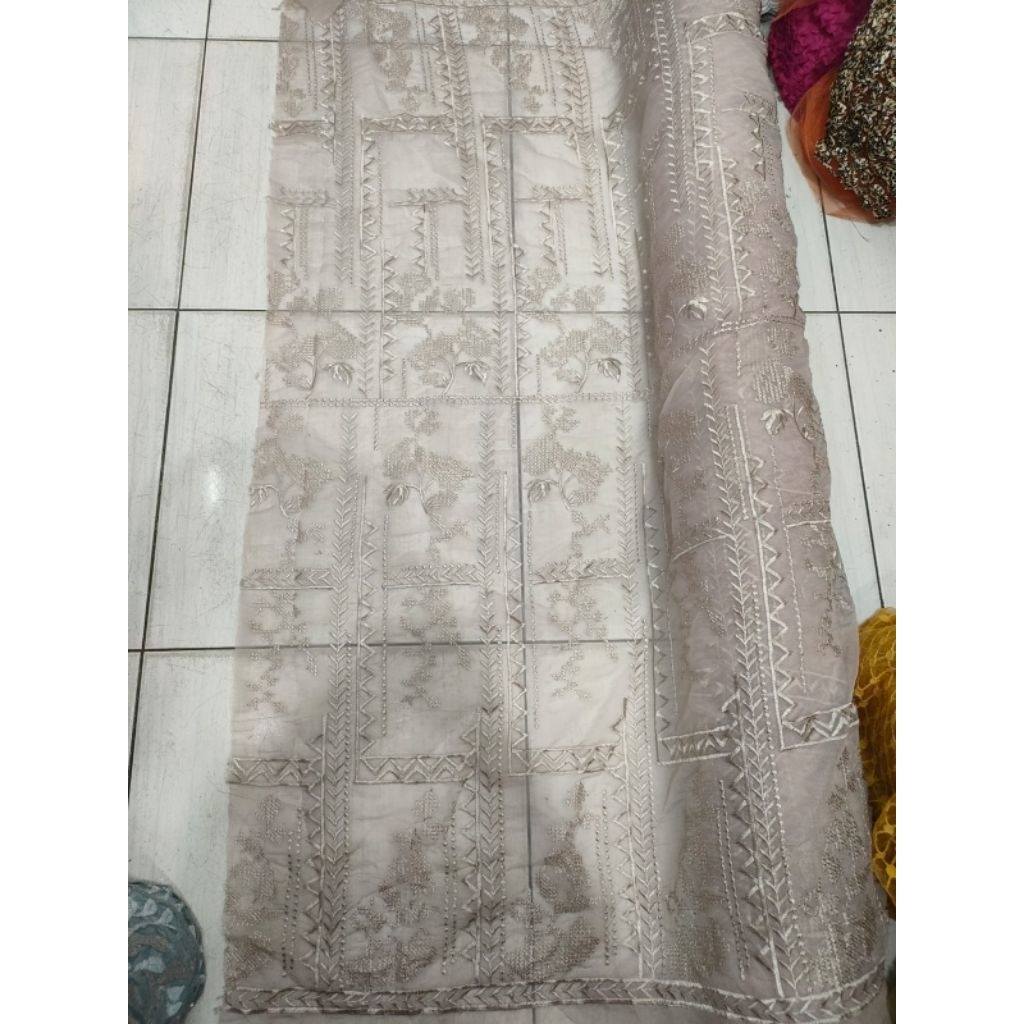 kain organza bordir meteran - harga/0,5m  - kain organza bordir bunga timbul - kain organza bordir p