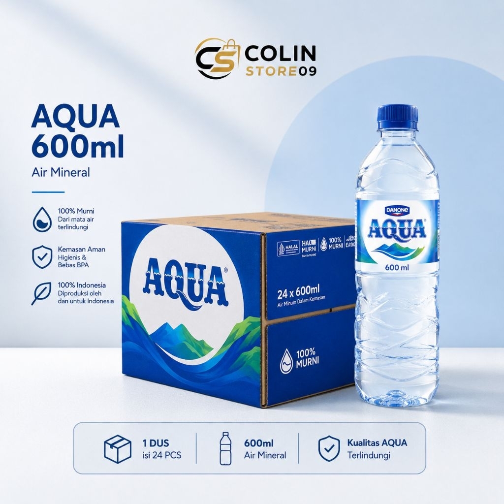 Aqua 600ml 1dus x24 / air mineral Aqua 600 ml 1dus  isi 24 / aqua botol air mineral tanggung 600ml