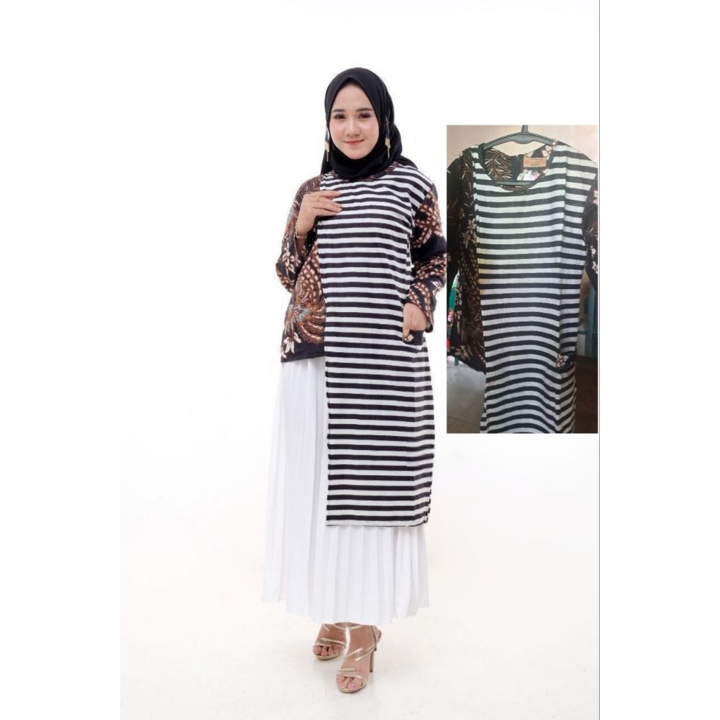 BLOUSE TUNIK BATIK KOMBINASI MODERN