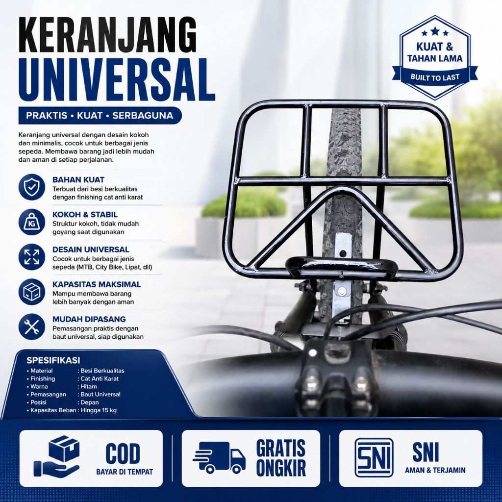 Keranjang Sepeda Depan Front track Universal MTB Federal Lipat Fixie Alas Kayu Premium Tahan Beban 1