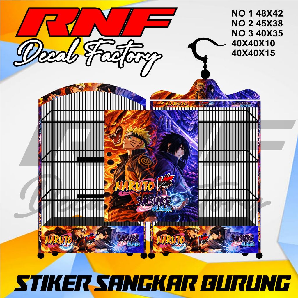 Decal stiker sangkar burung motif gambar naruto sasuke, stiker sangkar kotak,koper,kosan