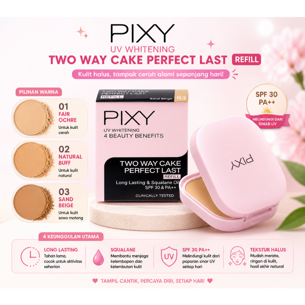 Bedak Padat PIXY Original No 1 Fair Ochre No 2 Natural Buff No 3 Beige Pink| Refill Bedak PIXY Halus