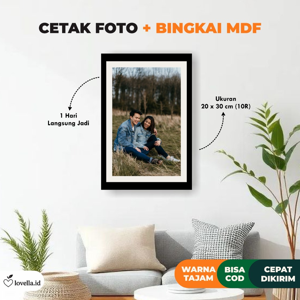Cetak Foto + Bingkai MDF 20x30 CM - Cetak Foto Prewedding & Wedding Dengan Bingkai Pajangan Dinding