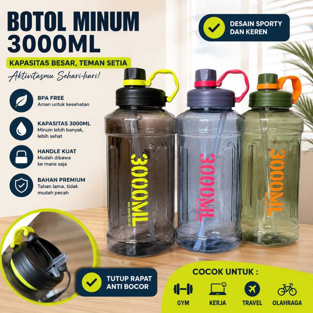 Topsmile - Botol Minum Plastik JUMBO Kapasitas 3000ml BPA Free