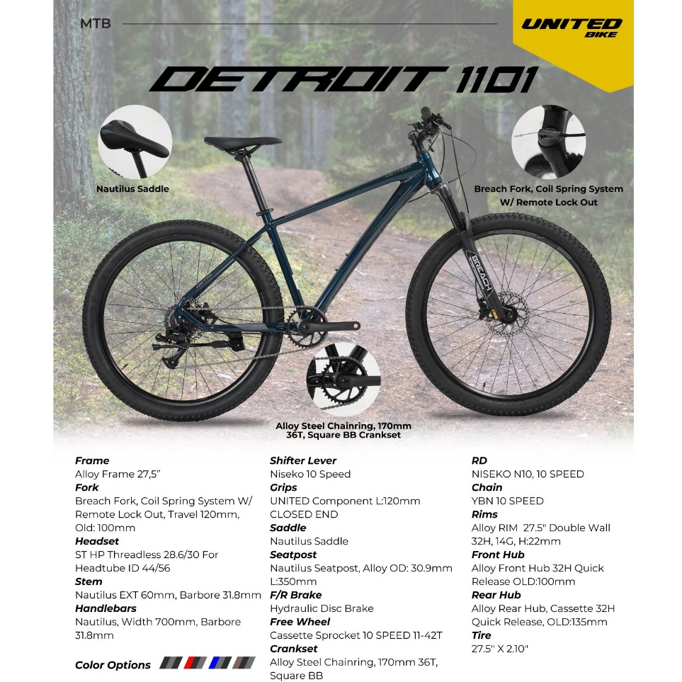 Sepeda Gunung Dewasa MTB UNITED DETROIT 1101 Alloy Ukuran 27.5 Inch