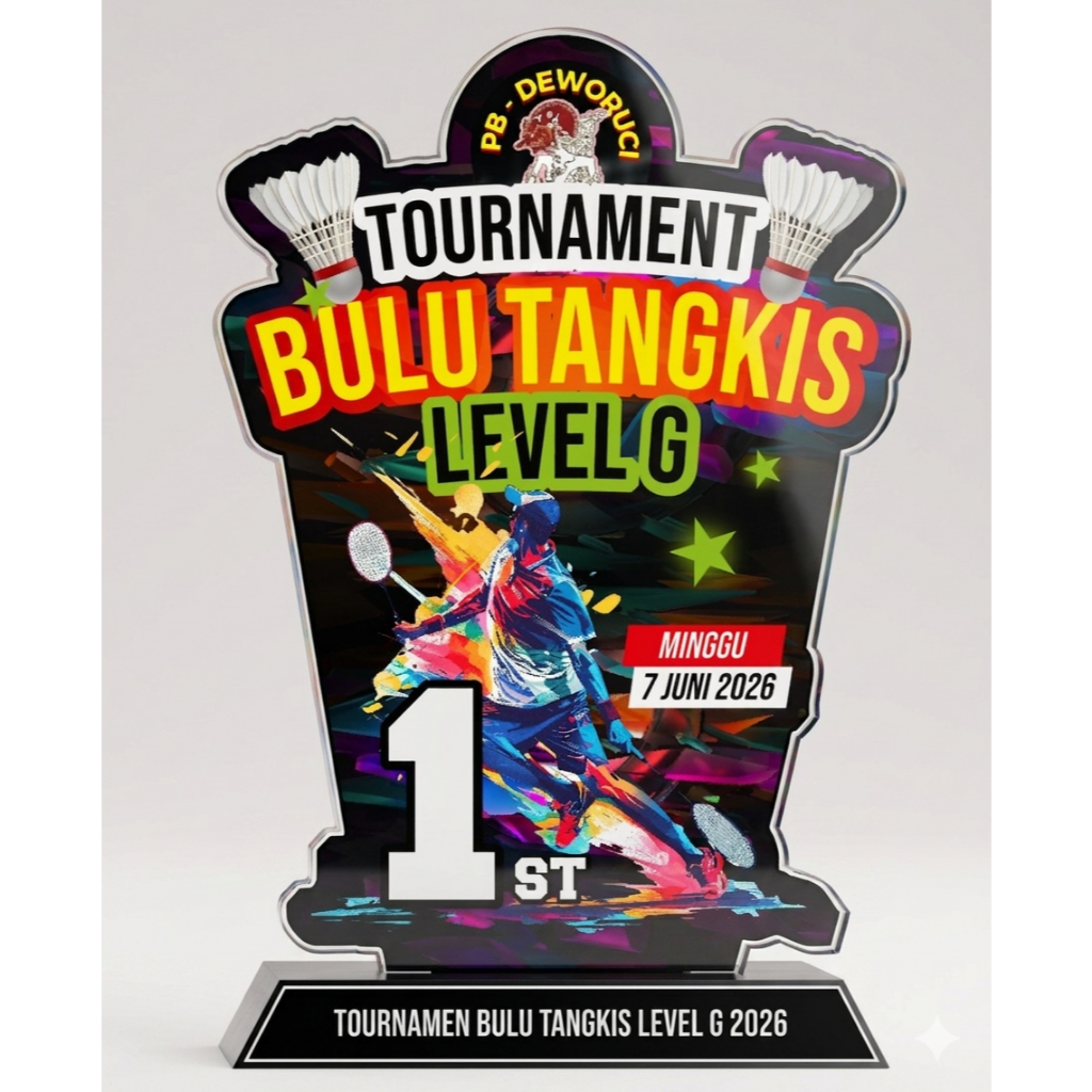 trophy bulu tangkis, piala olahraga custom, piala akrilik custom