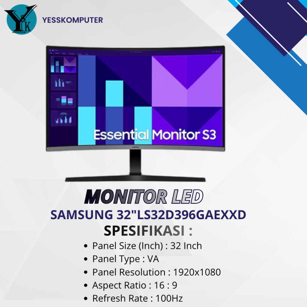 MONITOR LED SAMSUNG 32 INCH LS32D396GAEXXD 100Hz PANEL VA 1920 X 1080 MONITOR