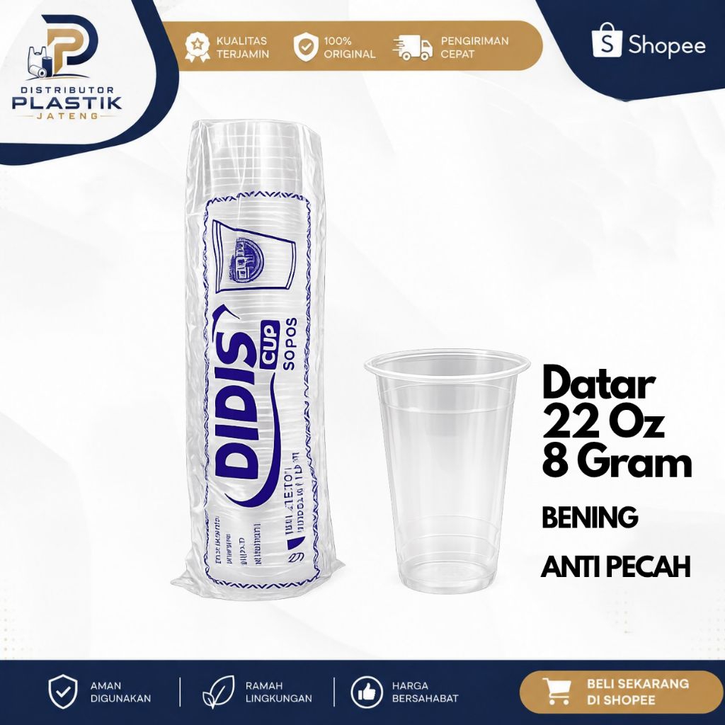 (KARTON) CUP GELAS PLASTIK DIDIS 22 OZ 8 GRAM