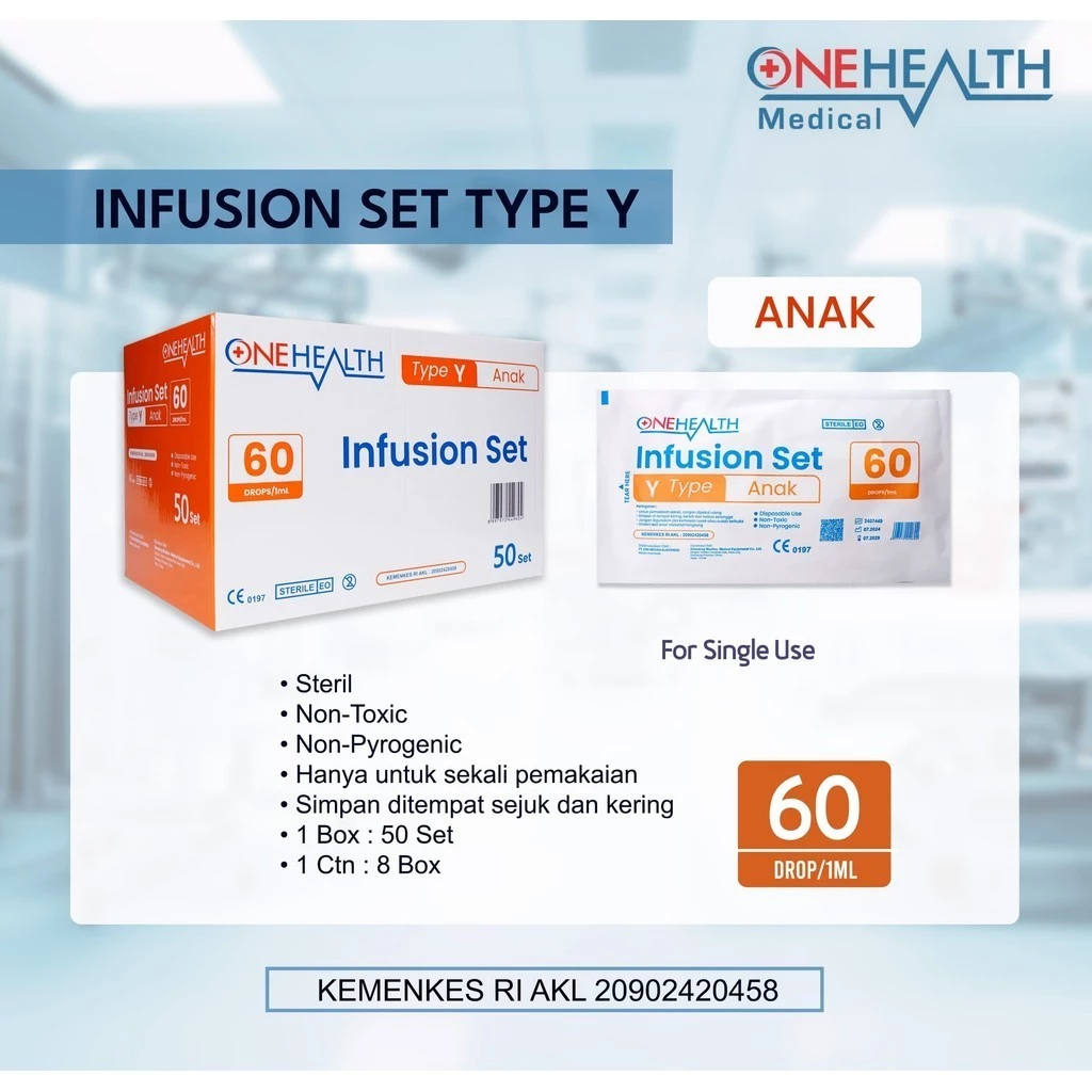 Infusion Set Type-Y Child Onehealth - Infus Set Type-Y Air Vent Anak - Selang Infus Type Y - Satuan/