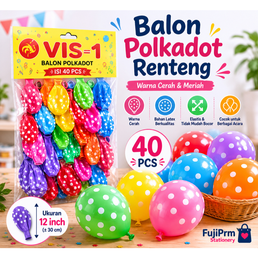 VIS-1 - Balon Renteng isi 40pcs / Balon Latex / Balon 12 inci