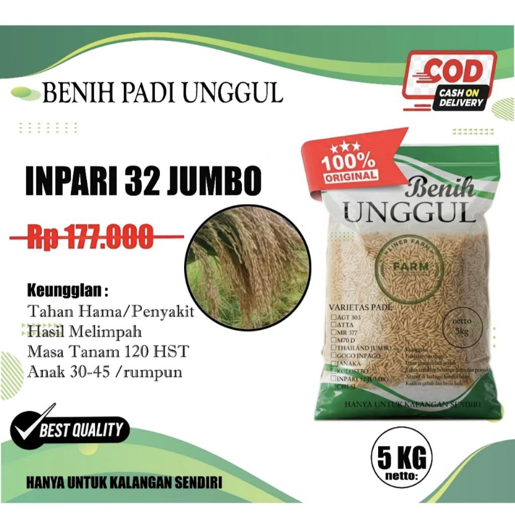 Benih unggul Padi inpari 32 Jumbo Kemasan 5 kg