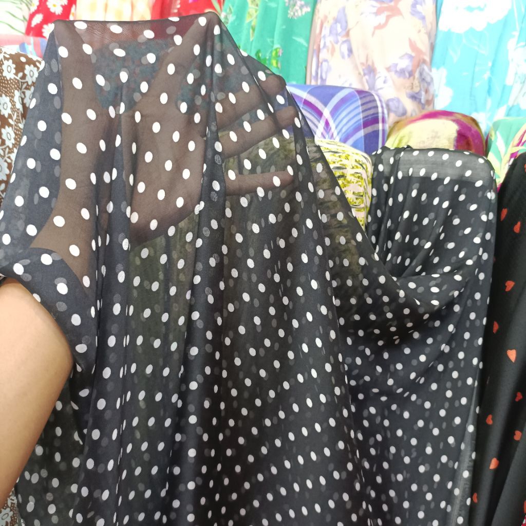 kain siffon sutra silk motif polkadot - kain siffon premium - kain sifon meteran - kain sifon silk v