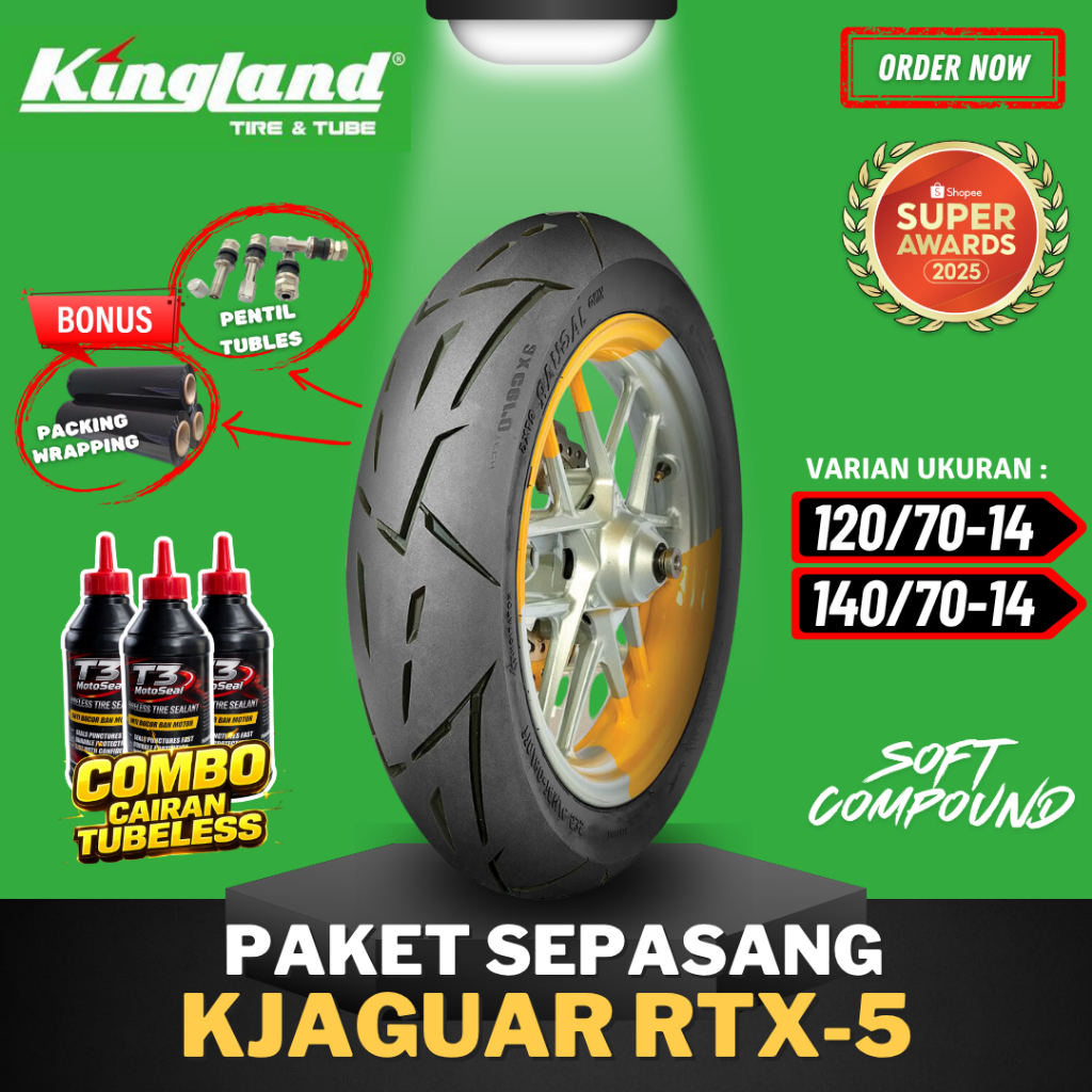 [PAKET SEPASANG] BAN KINGLAND PREMIUM KJ RTX5 RING 14 ( 120/70-14 / 140/70-14 ) TUBELESS SOFT COMPOU