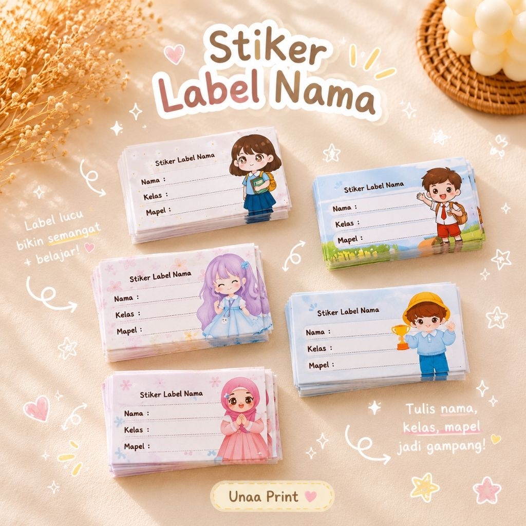 Stiker Label Nama Buku Anak Lucu Aesthetic | Label Buku Sekolah | Stiker Nama Anak SD TK