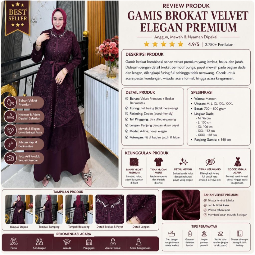 Lyf Dress Kebaya Burgundy Baju Gamis Terbaru 2026 Dress Wanita Kekinian Gamis Pesta Mewah Elegan Plu