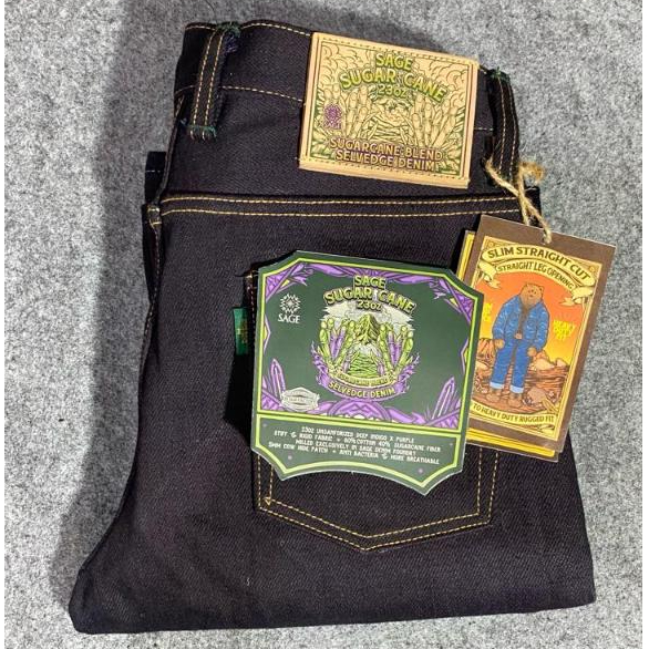 Denim Sage Sugar Cane 23oz Unsanforized Deep Indigo X Purple Sugarcane Blend Selvedge Denim