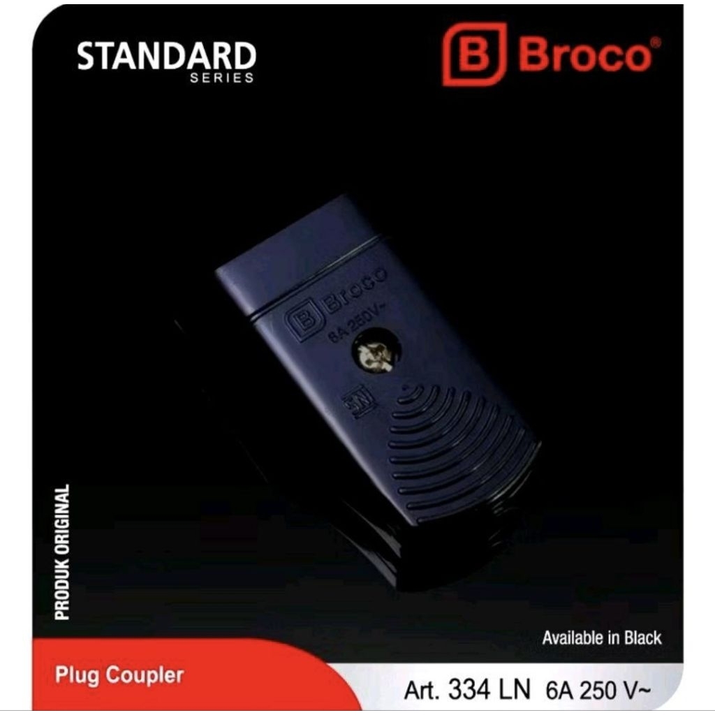 Broco Steker Sambungan Broco Hitam Original Model 334LN Gepeng untuk Peralatan Listrik Aman dan Muda