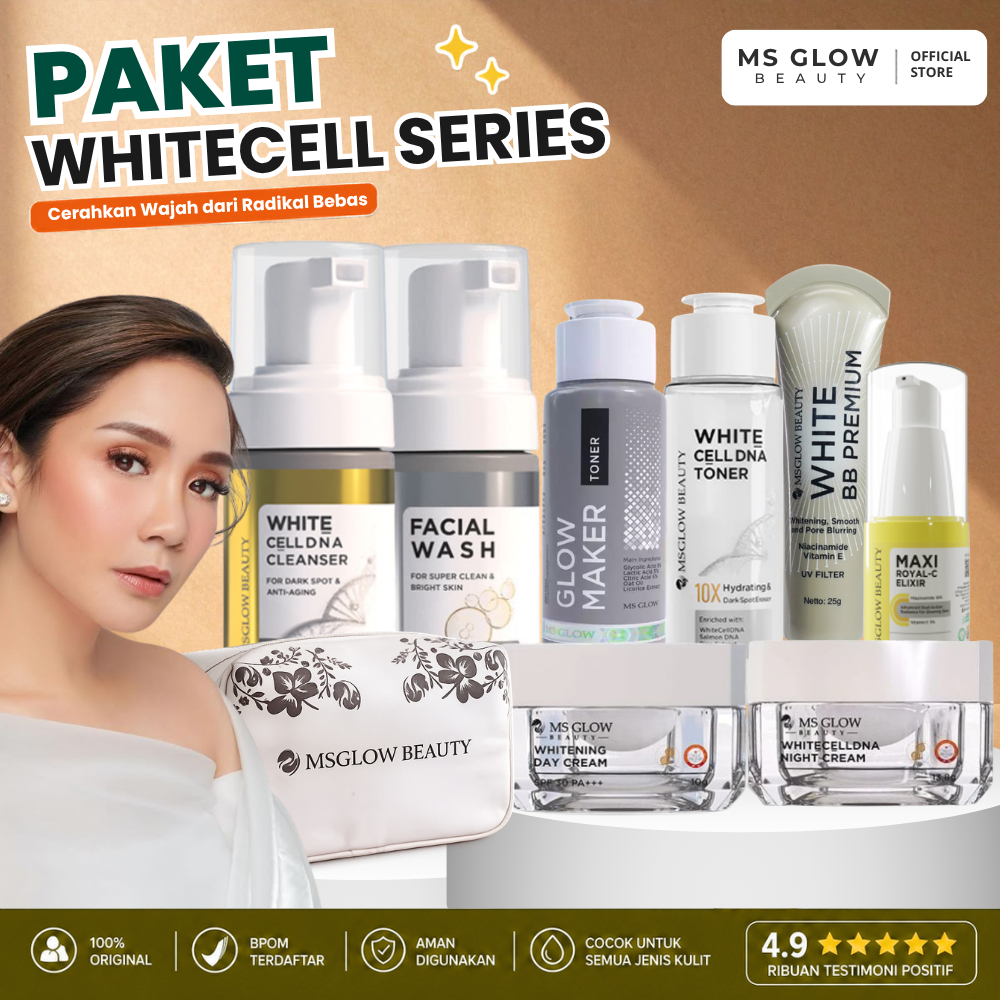 MS Glow Beauty Paket Whitecell DNA WCD Skincare 1 Set Lengkap Mengatasi Hiperpigmentasi Flek Hitam