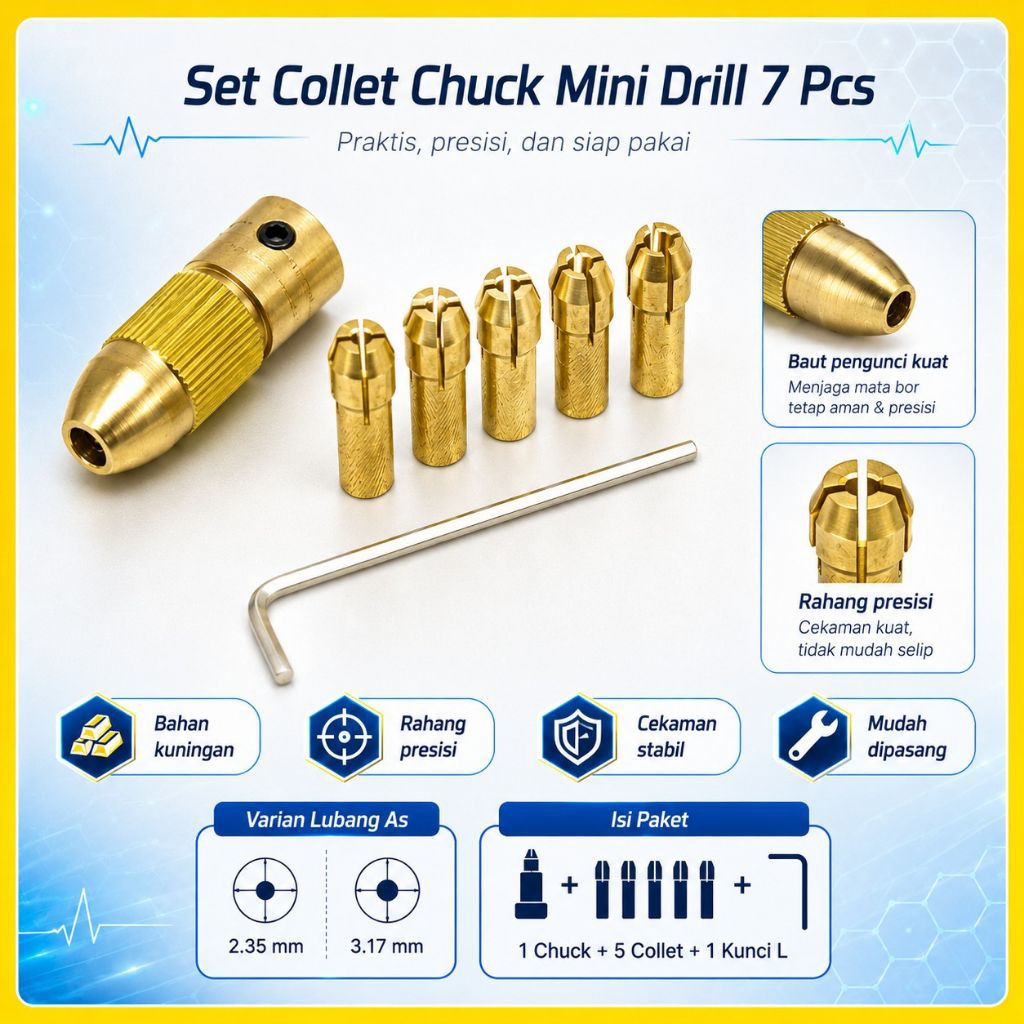 Kepala Bor Mini Collet Chuck Mini Drill Set 7pcs