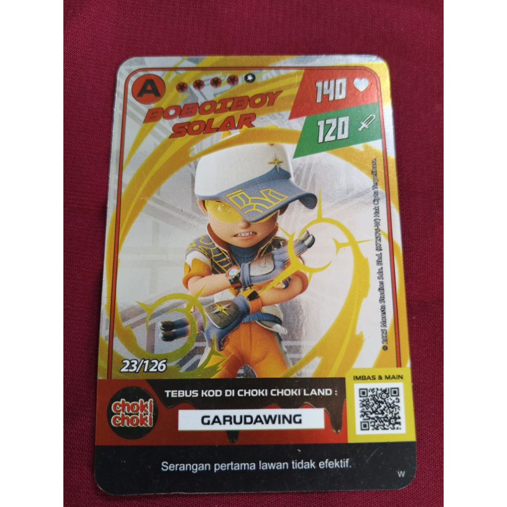 BOBOIBOY SOLAR - kartu hologram choki-choki asli