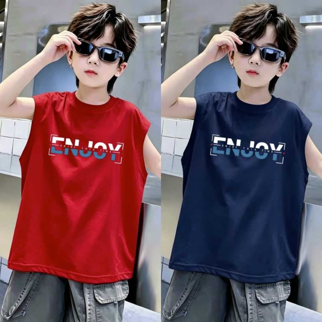 Kaos Singlet Anak Cowok Motif ENJOY Usia 3-14 Tahun/Singlet Terbaru Anak Laki-laki/Lekton Anak Laki-