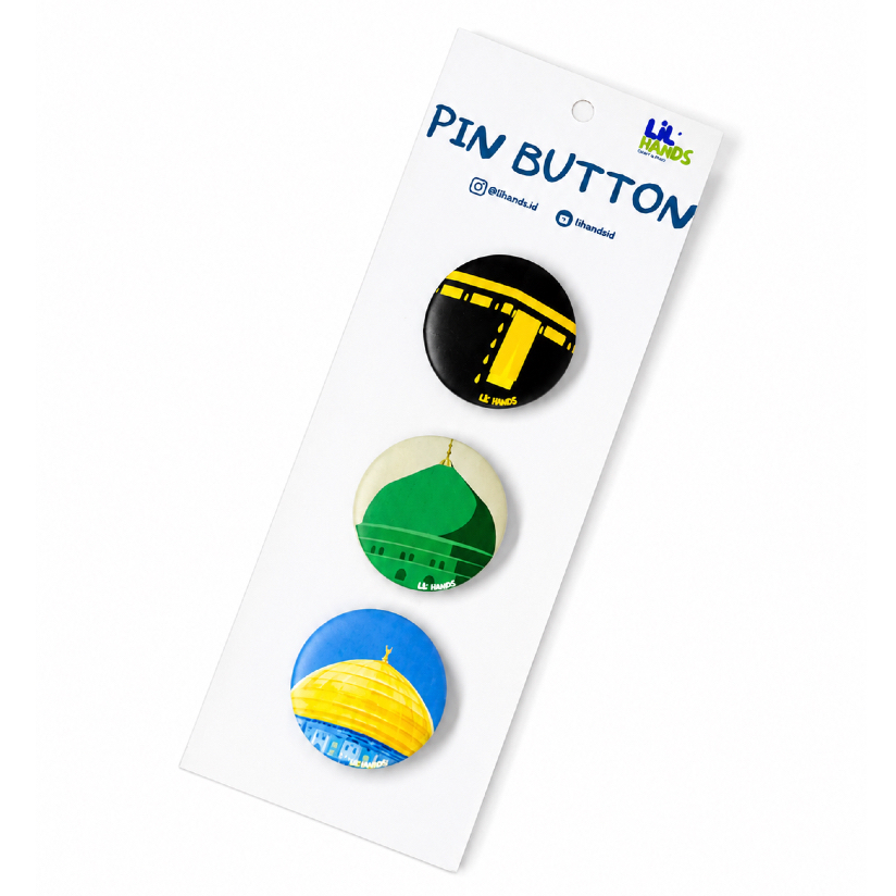 lilhands.id - Pin Button / Bros - Makkah Madinah Palestine - Kabah Nabawi Aqsa - Souvenir Umroh Haji