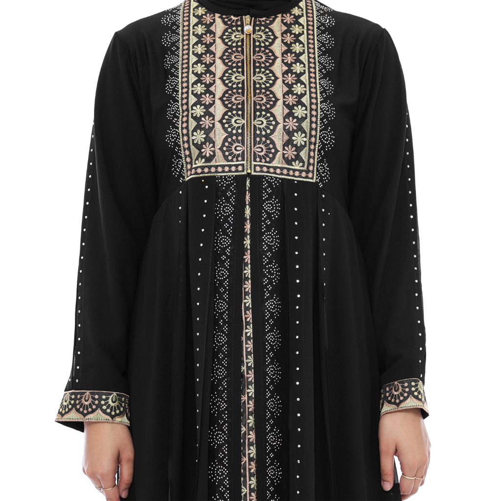 Abaya Hitam Mewah Elegan Turkey Bordir Aksen Mutiara Premium Abaya Jumbo LD 120 LD 130 5L Busui 387