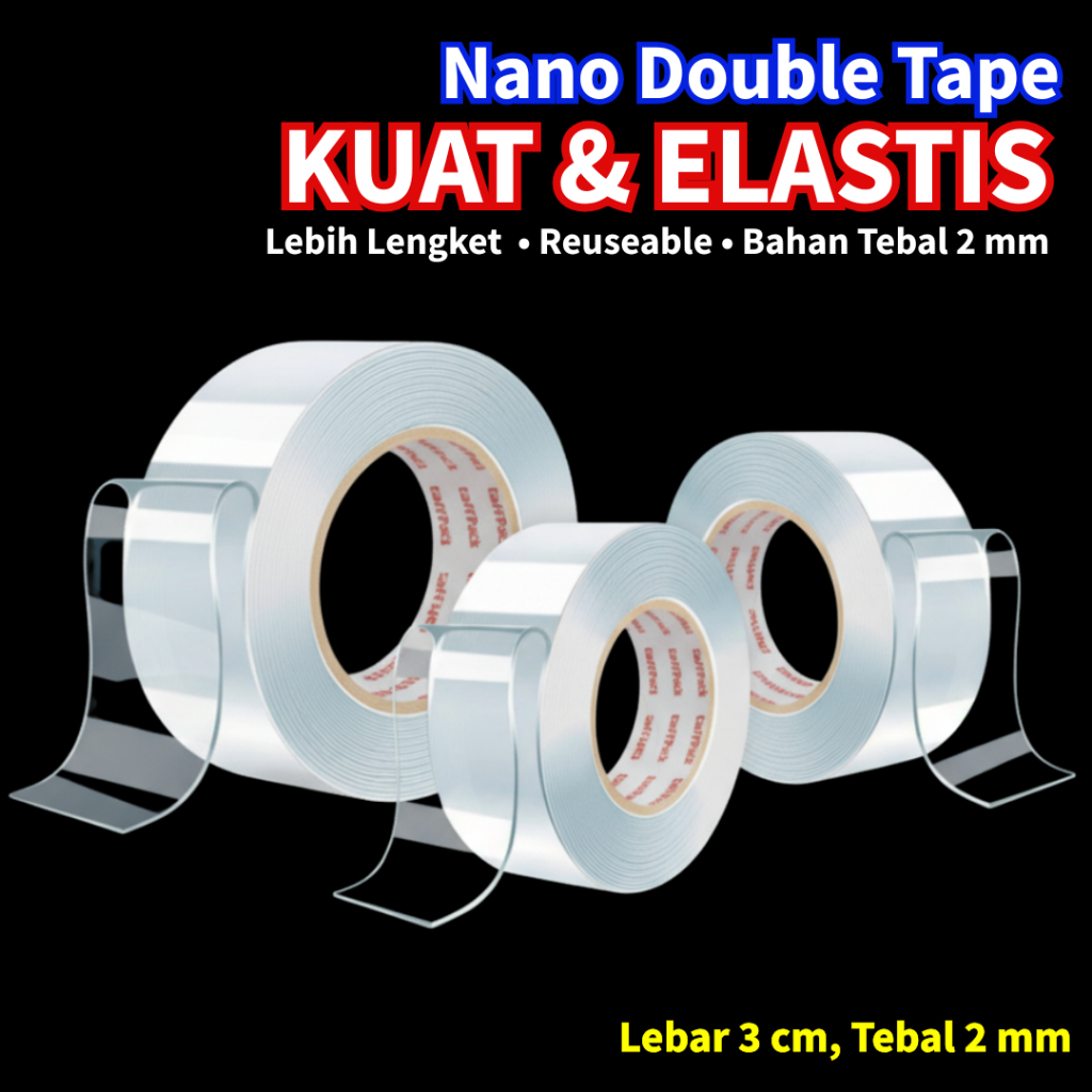 Nano Double Tape Bening Perekat Dinding Super Kuat - Dobel Tip Super Kuat - Doble Tip Super Lengket