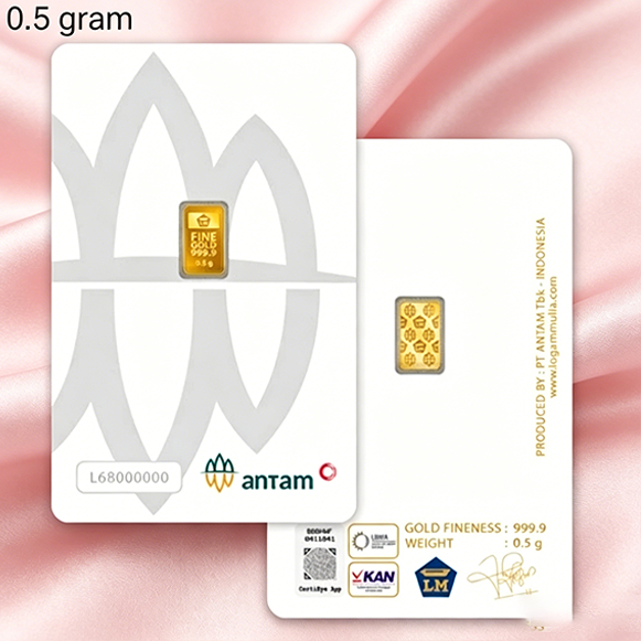 Emas Mini Gold Antam - 0.25 Gr, 0.5 Gr Desain Modern, Kemasan Aman  Hadiah ulang tahun mewah