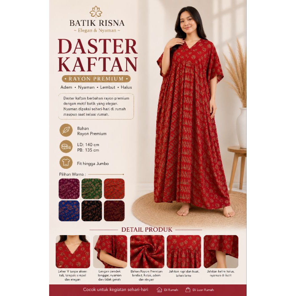 Daster Kaftan Batik Risna – Elegan & Nyaman Sepanjang Hari