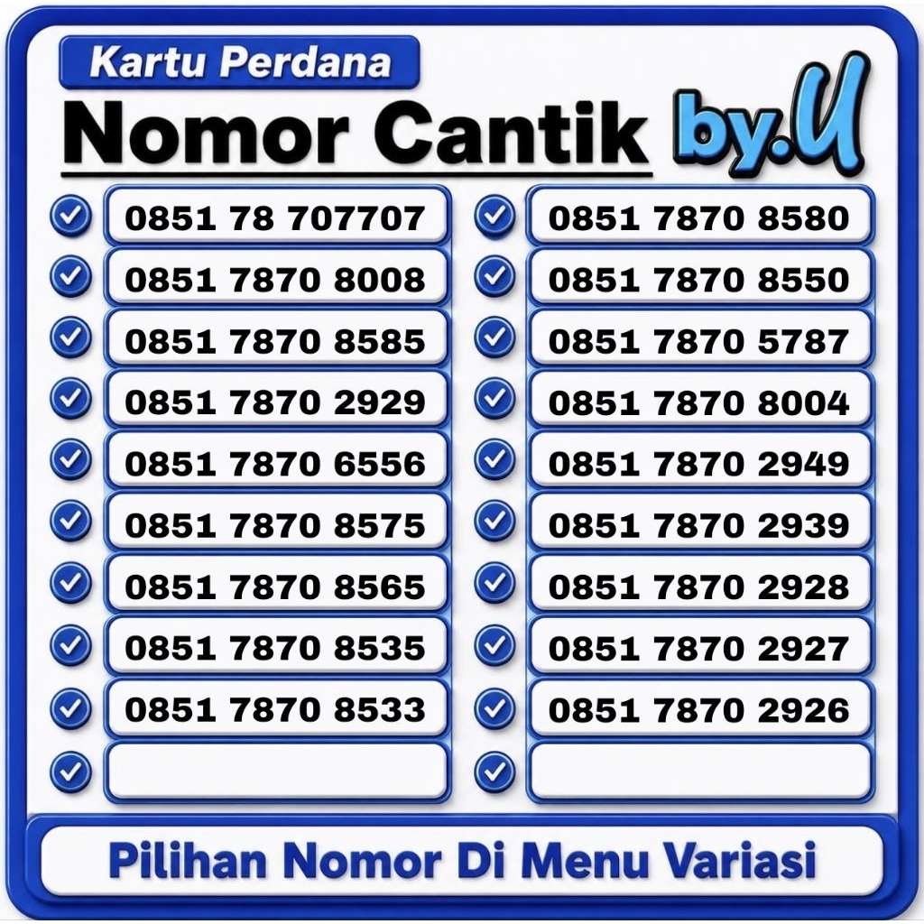 Nomor Cantik By.U nasional Pilih Nomor - Masa Aktif Selamanya