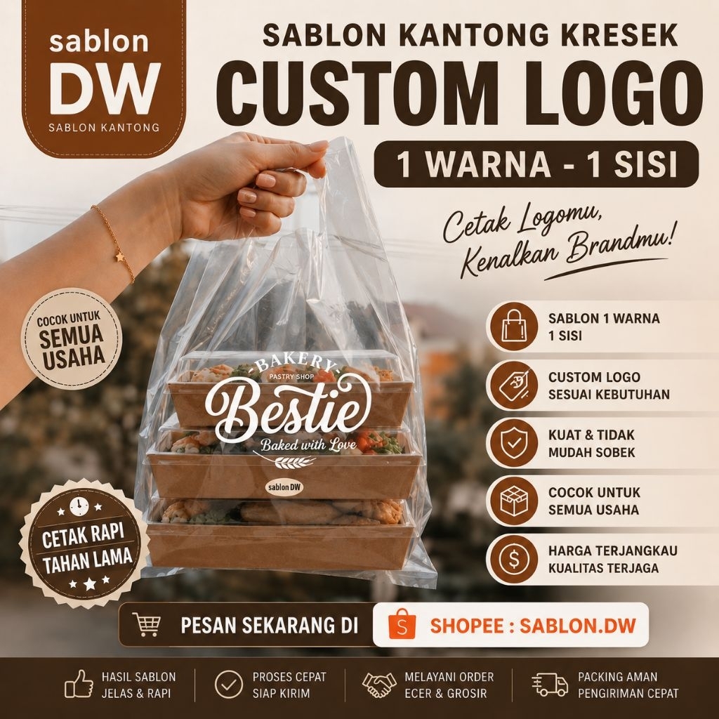 Sablon kantong kresek transparan custom logo. minimal 100 pcs