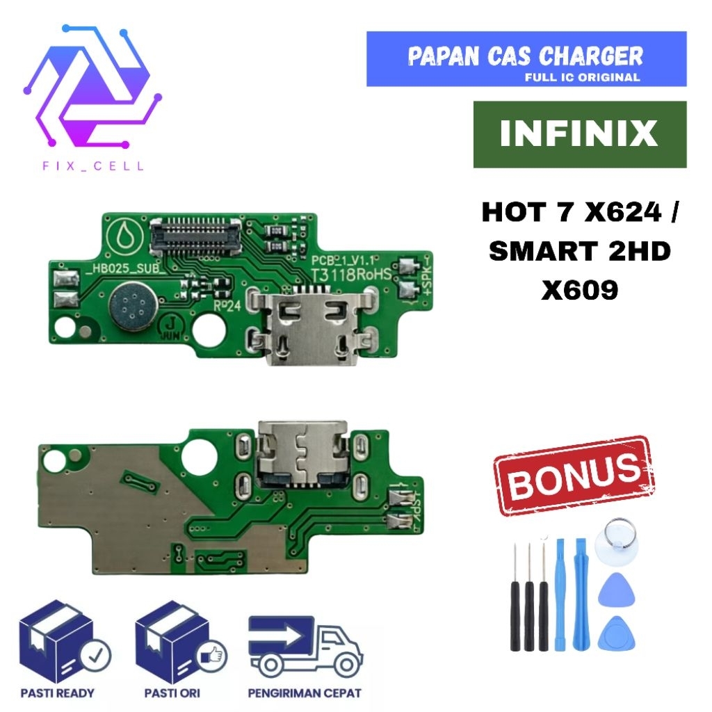 papan cas infinix hot 7 X624 / Smart 2 HD X609 original konektor pcb full ic board pengganti conekto