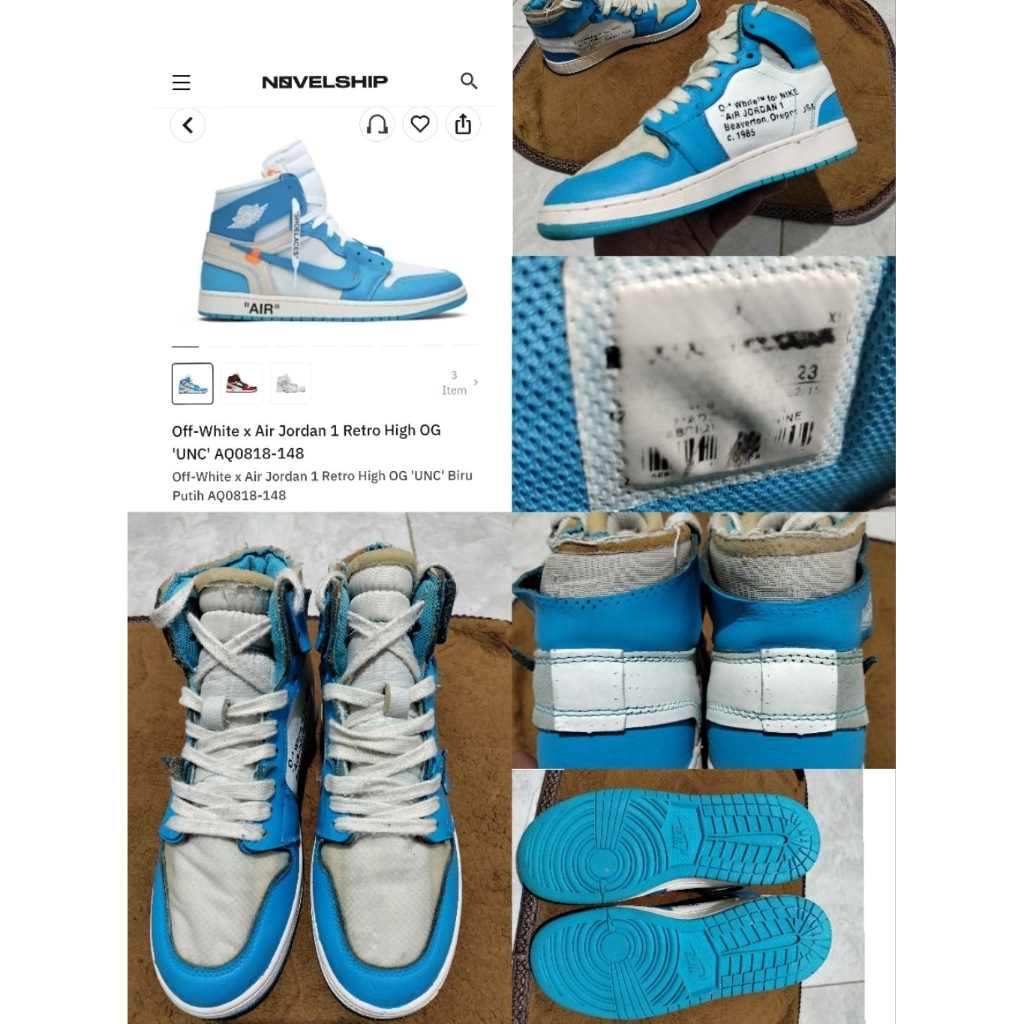 Sepatu Preloved Second Original Nike Air Jordan 1 Retro High X Off White Size 37