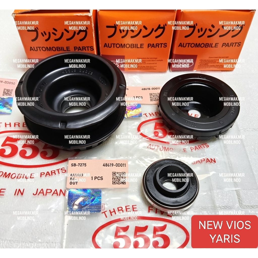 SUPPORT SHOCK DEPAN SET KANAN/KIRI NEW VIOS GEN2 YARIS BAKPAO 2006-2013 3PCS 555 JAPAN ASLI