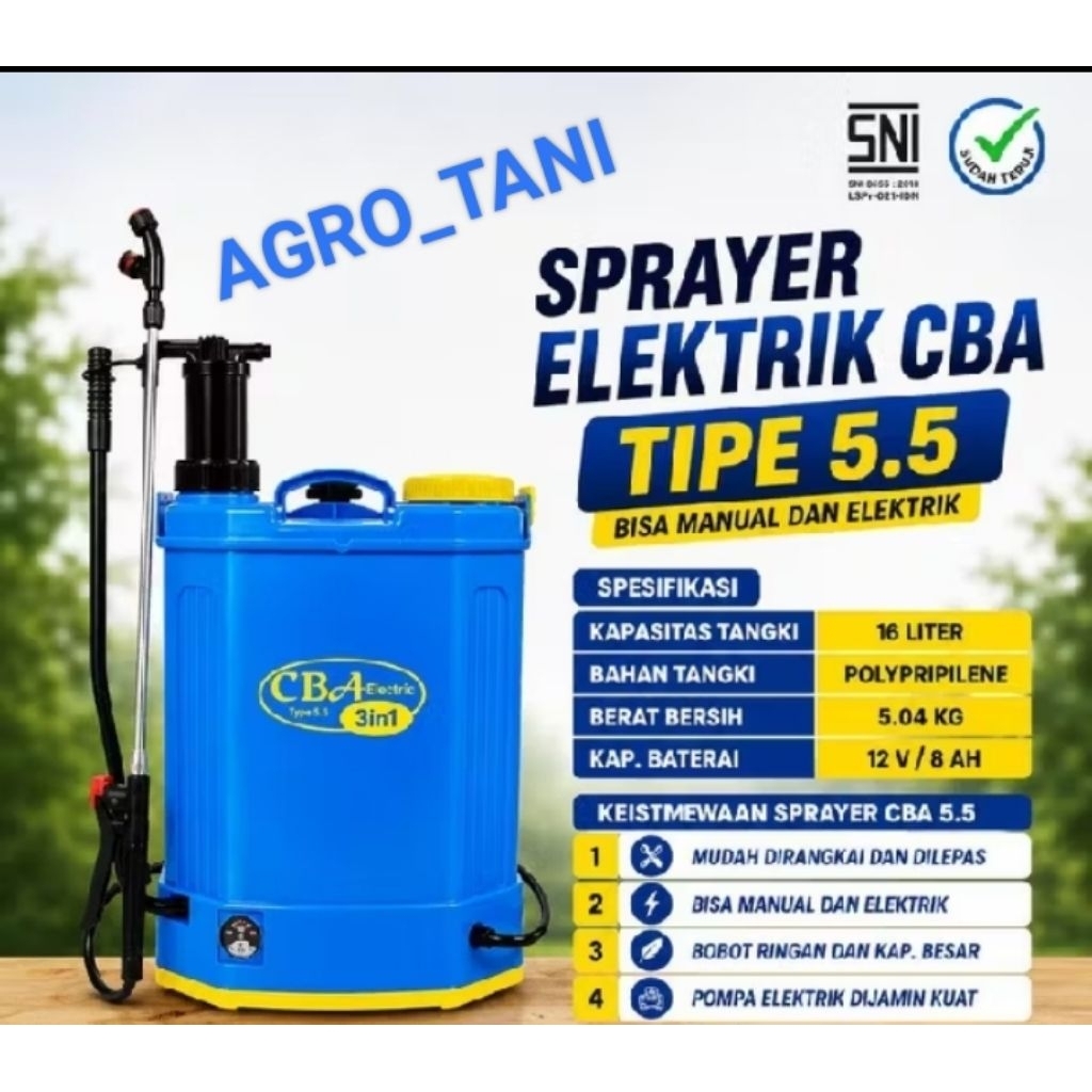 Sprayer CBA Elektrik 16 Ltr Tipe 5,5 ( 2 Fungsi bisa Elektrik & bisa Manual )