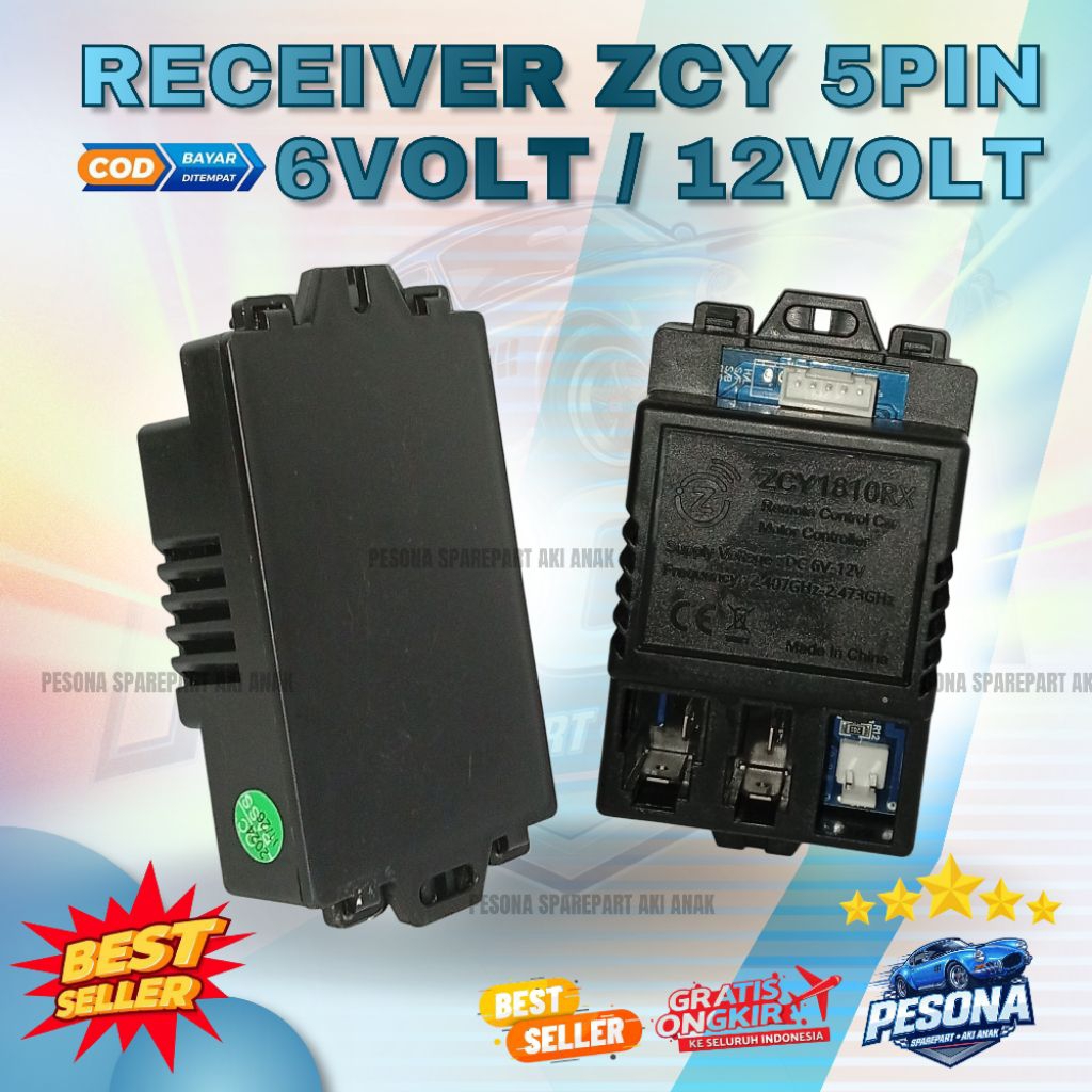 ZCY1810RX RECEIVER MODUL 5PIN 6V 12V REMOTE CONTROL MOTOR CONTROLLER SPARE PART MOBIL AKI ANAK BABY 