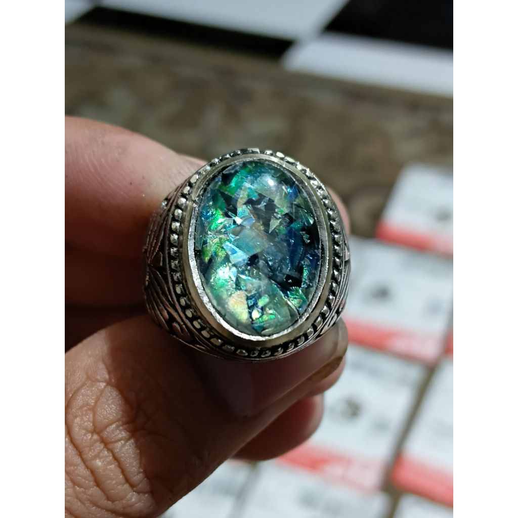 Cincin batu kalimaya hitam ring alpaka