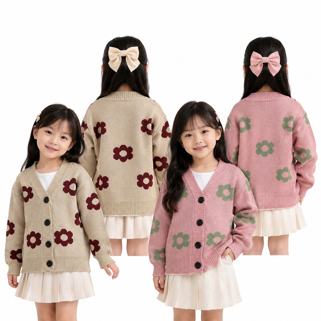Cardigan Rajut Atasan Anak Motif Bunga Korea Style Usia 2-10 tahun