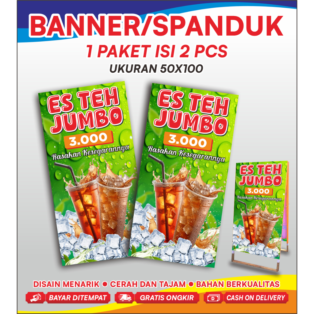 BANNER/SPANDUK ES TEH JUMBO 3000 UKURAN 50 X 100cm FREE JASA EDIT/DESAIN
