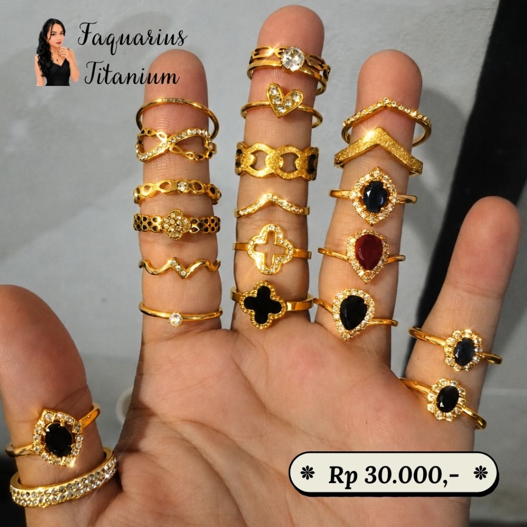 vionaedit etalase cincin stainless steel anting jepit titanium 18k