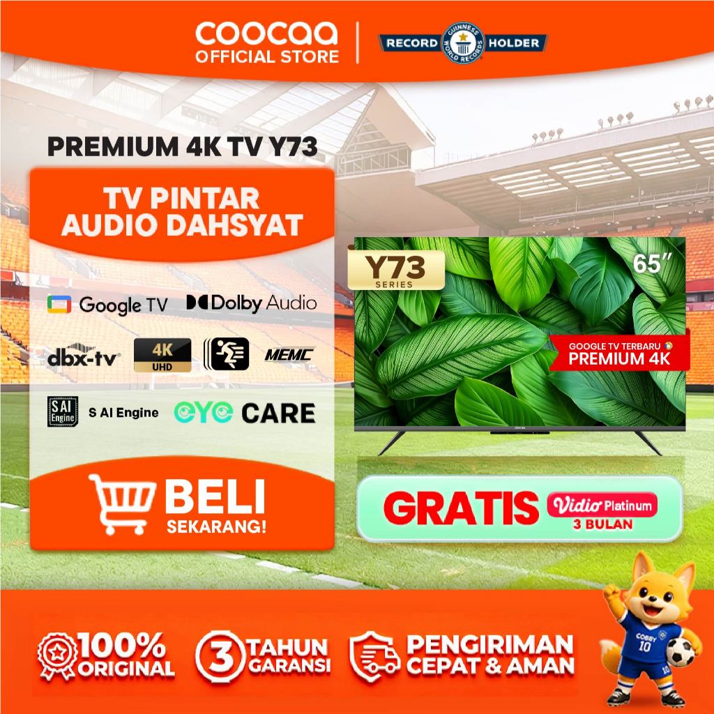 TERBARU COOCAA TV 65 inch Y73 - 4K Google TV - S AI Engine - MEMC - Dolby Audio - HDR10/HLG - Find M
