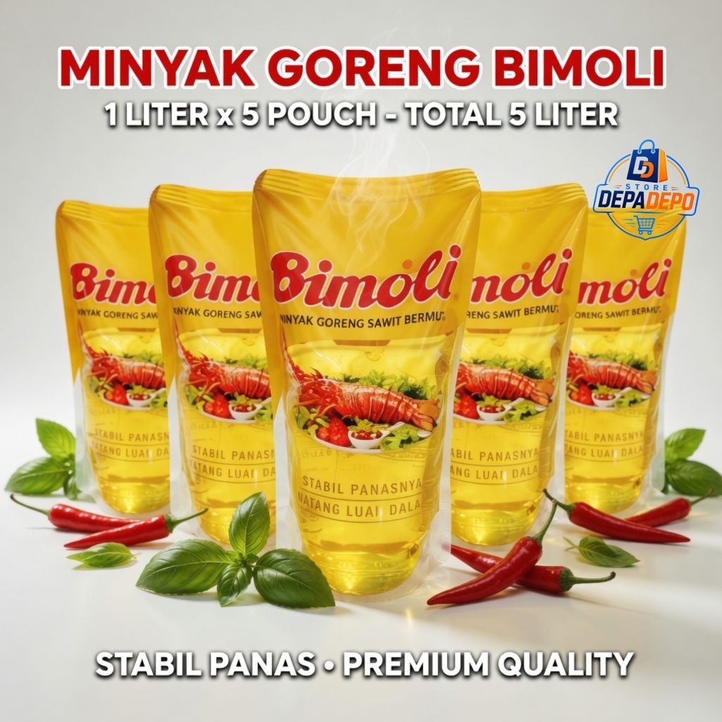 Minyak Goreng Bimoli 1 Liter x 5 Pouch - Total 5 Liter Premium Stabil Panas