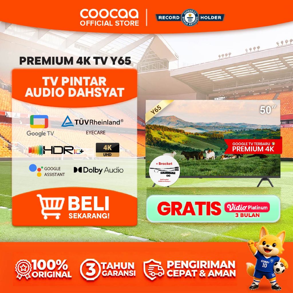 [+BRACKET] NEW COOCAA TV 50 inch Y65 - 4K GOOGLE TV  - Dolby Audio - Eye Care - HDR10 - Find Remote 