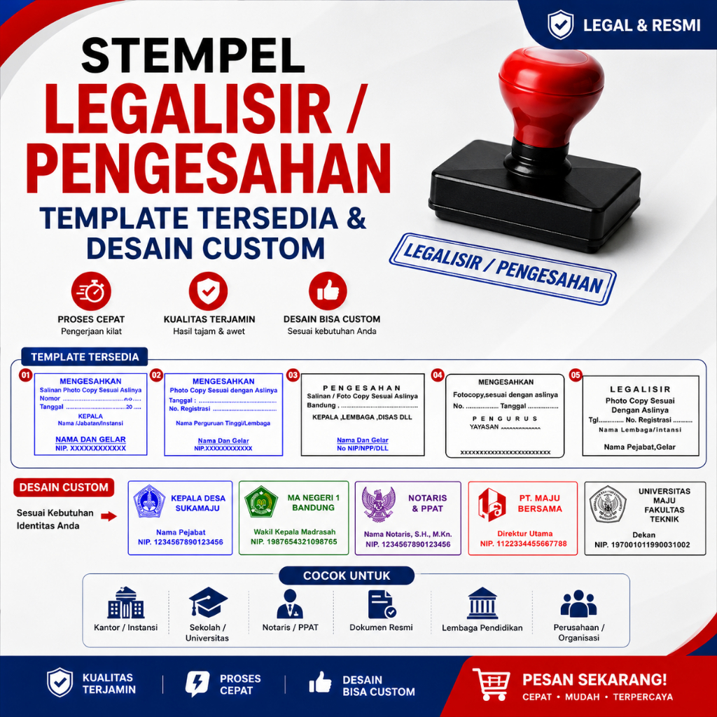 Stempel Legalisir Custom Murah | Cap Pengesahan Sekolah Kantor Notaris