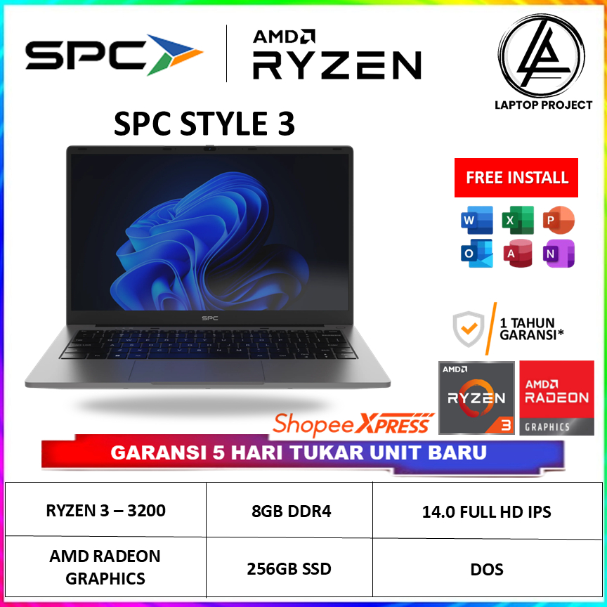 Laptop SPC STYLE 3 AMD Ryzen 3 3200 8GB SSD 256GB 14 FHD IPS - Laptop Murah - Laptop Pelajar Sekolah