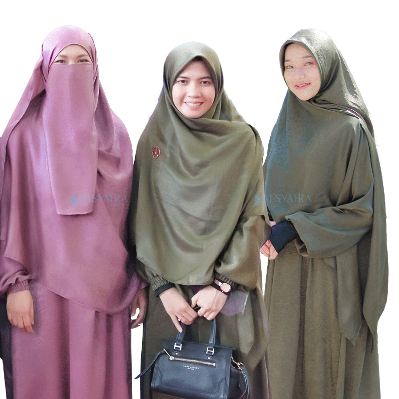 Alsyahra Exclusive Set Khimar Square Hijab Segi Empat Cadar Tali Thera Silk Platinum