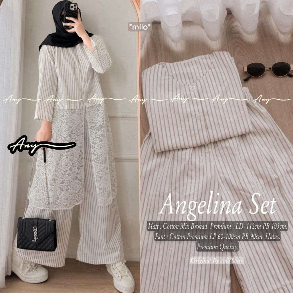 ANGELINA SET // SETELAN BLOUSE TUNIK KATUN MOTUF SALUR CELANA KULOT // BY ANY